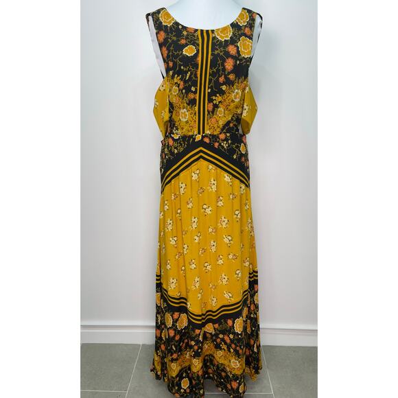 Free People Sunrise Oblivion Maxi Dress Antique Gold Floral Size 12 Boho - Picture 3 of 11